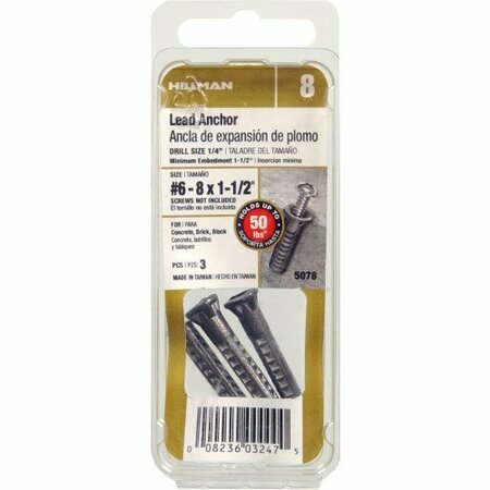 Hillman 0.164 in. D X 1-1/2 in. L Lead Round Head Concrete Screw Anchor 3 pk, 10PK 5078